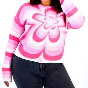 Just Polly New York 2X 3X 4X hippie acrylic sweater pink floral